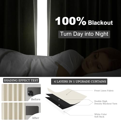 54 Inch Long Blackout Tiers Curtains for Small Window Cream Colored Custom Short Curtain Drapes for Livingroom Bedroom Thermal Insulated Linen Cafe Drapes 2 Panels (Cream / 52"W x 54"L (Pack of 2))