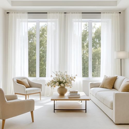 Ivory Sheer Curtains 102 Inches Long 4 Panels 42 x 102 Inches (42"W x 102"L (Pack of 4) / Ivory)