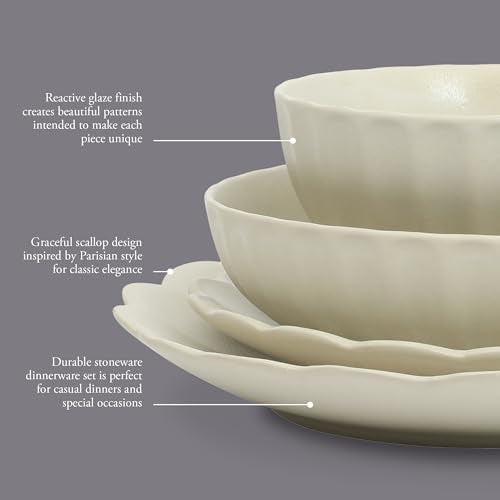 Malibu Shore 16 Piece Scalloped Edge Stoneware Matte Reactive Glaze (Cream White (Malibu Shore) / Service for 4 (16pcs))
