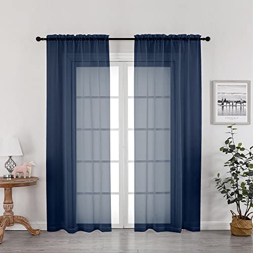 Navy Blue Sheer Curtains 72 Inches Long 2 Panels (Navy Blue / 42"W x 72"L (Pack of 2))