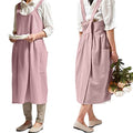 Japanese Cotton Cross Back Smock Apron for Women with Pockets Pink (05 - Pink Without Waist Ties)