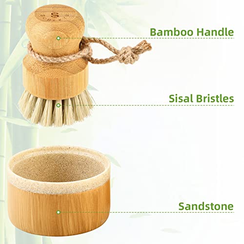 Bamboo Dish Scrub Brush (Sandstone Base + 2p Sisal Brushes / Regular size)