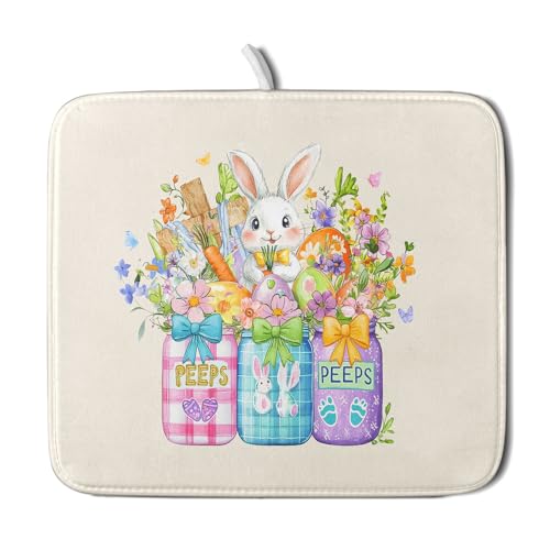 Easter Bunny Carrots Dish Drying Mat for Kitchen Counter (16" x 18")