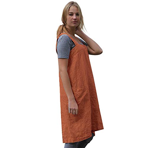 Women's Pinafore Square Apron Baking Cooking Gardening Works Cross Back Cotton (3X-Large / Orange)