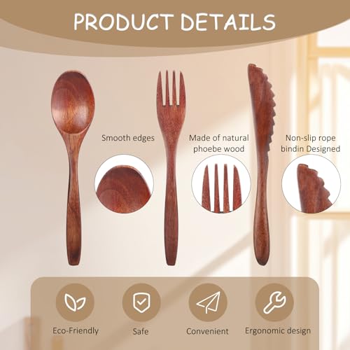 6 Pcs Wooden Utensils for Eating