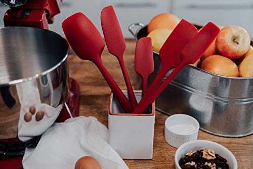 Premium 600°F Heat Resistant 5 Piece Silicone Spatula Set for Baking (Red)