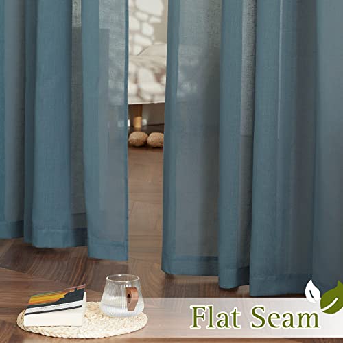 Sheer Linen Curtains 84 inch Long for Bedroom (52"W x 84"L (Pack of 2) / Smoke Blue)