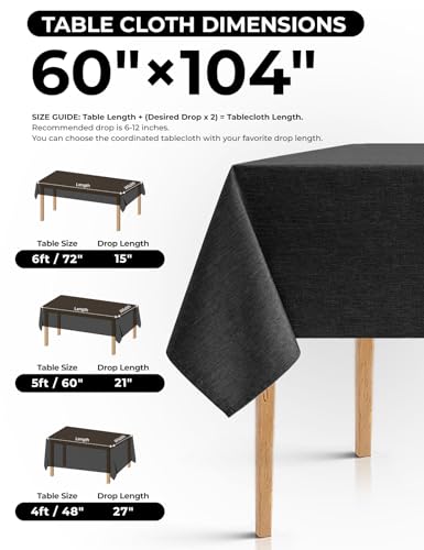 Faux Linen Farmhouse Table Cloth 60"x104" for 6 ft Rectangle Table (Black / 104" x 60" (Rectangular))