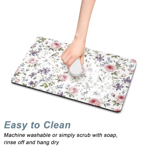 Coffee Mat 12" x 19" Coffee Bar Mats for Espresso Machine Station Accessories and Organizer (Watercolor Pink Rose / 12" x 19")