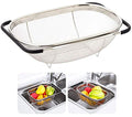 Over The Sink Stainless Steel Oval Colander with Expandable Rubber Grip Handles Strainers