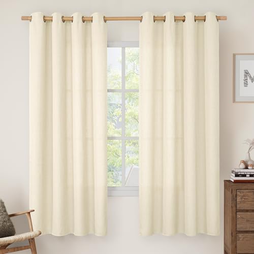 72 Inch Length Sheer Linen Curtains for Living Room (52"W x 72"L (Pack of 2) / Silver Grommet-light Beige)