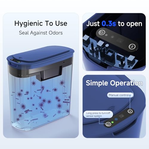 Automatic Motion Sensor Bathroom Trash Can with Lid (Blue)
