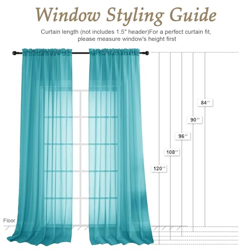 Turquoise Bedroom Curtains 2 Panel Sets 96 Inch Length (Turquoise / 59"W x 96"L (Pack of 2))