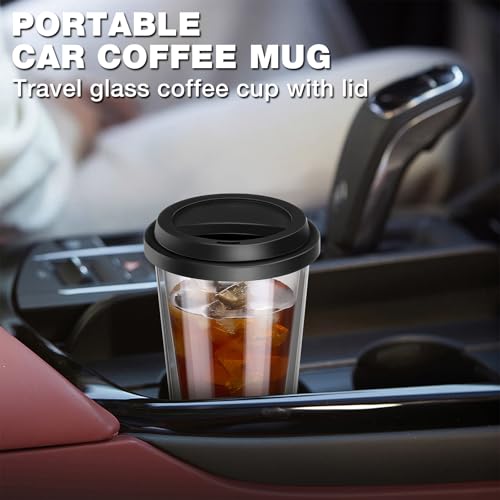 2 Packs Double Walled Glass Coffee Mugs with Silicone Lids (Double Wall Glass)