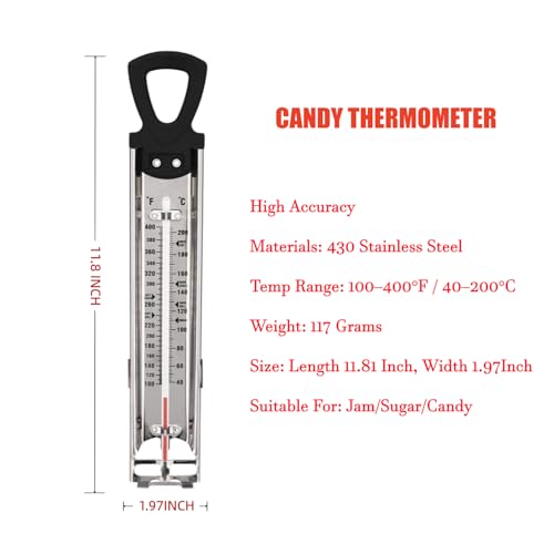 Stainless Steel Candy & Deep Fry Thermometer with Pot Clip & Handle (Sugar Thermometer-11.8 Inch)