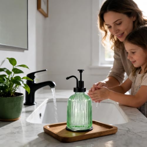 12oz Green Glass Liquid Soap Dispenser (Green, Black Pump, 1pc)