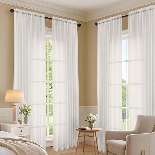 Ivory Sheer Curtains 84 Inches Long 2 Panels Set (Ivory / 59"W x 84"L (Pack of 2))