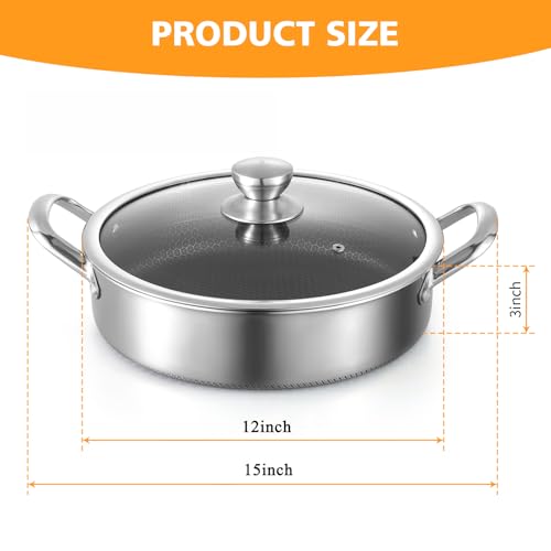 Stainless Steel Saute Pan 12 inch Deep Frying Pan (Stainless-steel / 12inch)