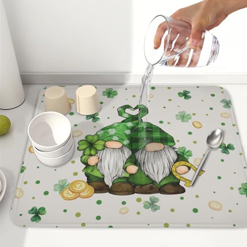 St Patrick's Day Gnome Dish Drying Mat for Kitchen Counter (16" x 18")