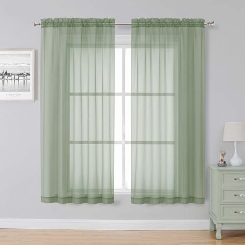 Sage Green Sheer Curtains (Sage Green / 59"W x 63"L (Pack of 2))