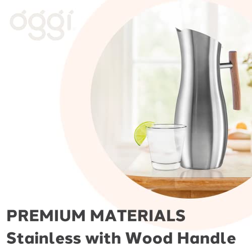 Slimline Stainless Steel Pitcher (68 Ounces / Stainless Steel w/ Wood Handle)