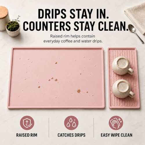 Silicone Coffee Mat 24 x 16 in with Tray (Soft Light Pink)