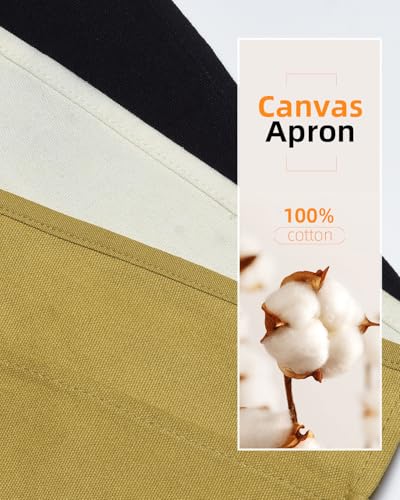 Short Canvas Work Waist Tool Apron with 3 Pockets (1 Pack Black Waist Utility Apron)