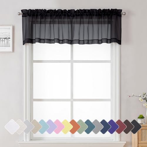 Black Sheer Valance for Windows 14 Inch Length 2 Pieces (Black / 40"W x 14"L (Pack of 2))
