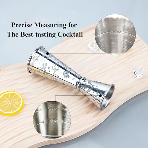 Jigger for Bartending (1 Jigger+ 2 Auto Flip Pourers / Printing Carving)