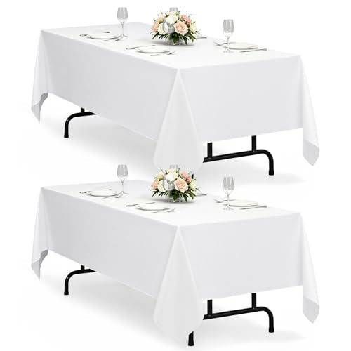 White Reusable Table Cloths for 6 Ft Rectangle Table (White / 102" x 60"-2 Pack)
