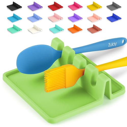Silicone Utensil Rest with Drip Pad for Multiple Utensils (Medium / Bright Green)
