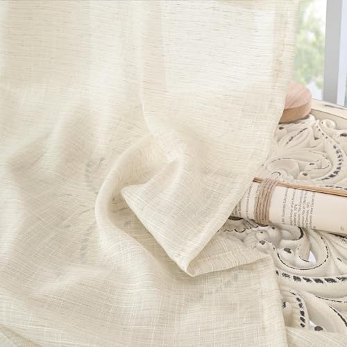 Beige Linen Semi Sheer Curtains 42X40 Inch Length 2 Panels (Light Beige / 42"W x 40"L (Pack of 2))