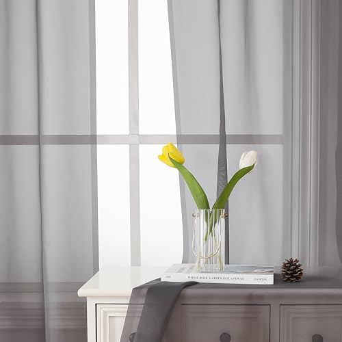 Charcoal Grey Sheer Curtains 78 Inches Long 2 Panels (Charcoal Grey / 42"W x 78"L (Pack of 2))