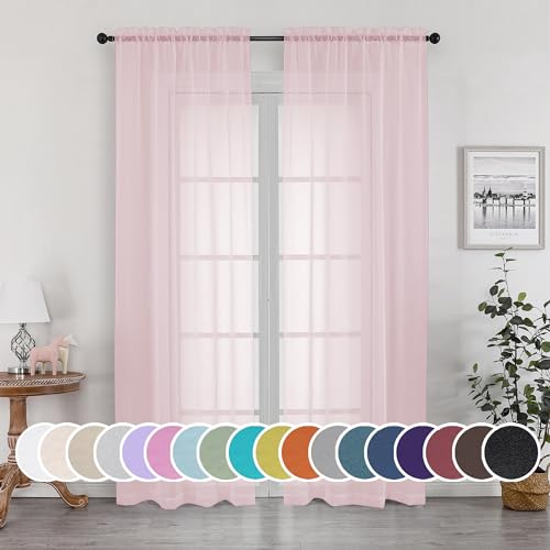 OWEINE Sheer Curtains 90 Inches Long 2 Panels Set (Blush / 42"W x 90"L (Pack of 2))