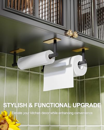 Paper Towel Holder Under Cabinet Self Adhesive Black & Gold (Black&gold / Standard Holder)