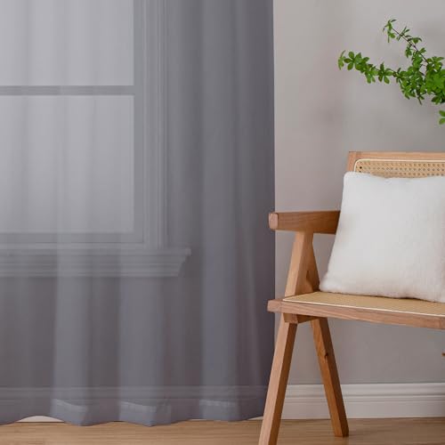 Sheer Curtain Panels Set 96" Inches Long (Charcoal Grey / 40"W x 96"L (Pack of 2))