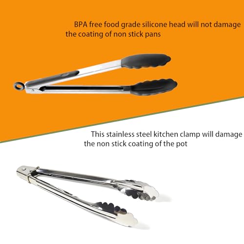 Kitchen Tongs with Silicone Tips (Black)