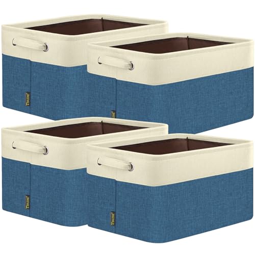 4 Pack Fabric Closet Storage Bins for Shelves (Navy Blue / 4PCS/Large-15x11x9.5)