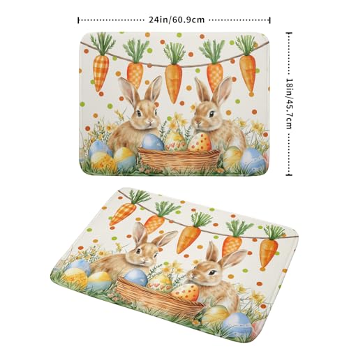 Easter Bunny Dish Drying Mat Eggs Carrot Dishes Drainer Pad Absorbent Reversible Dish Rack Mat Protector for Kitchen Countertop 18x24 Inch (Easter Bunny Carrot / 18" x 24")