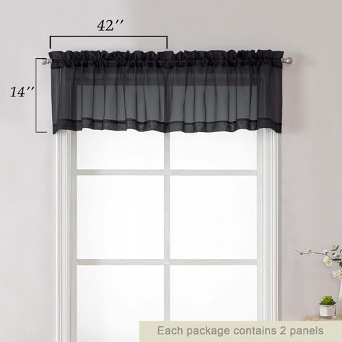 Black Valances for Windows (Black / 42"W x 14"L (Pack of 2))