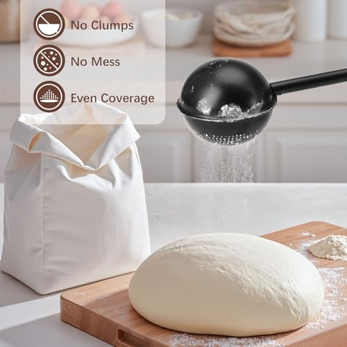 Flour Duster 304 Stainless Steel Flour Sifter for Baking (Black)