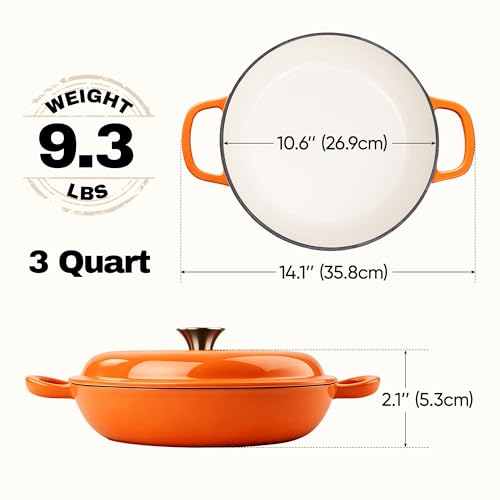 3 Quart Enameled Cast Iron Braiser (Orange)