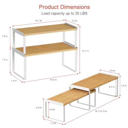 4 Pack Stackable Cabinet Shelves Organizer (Large / White-bamboo)
