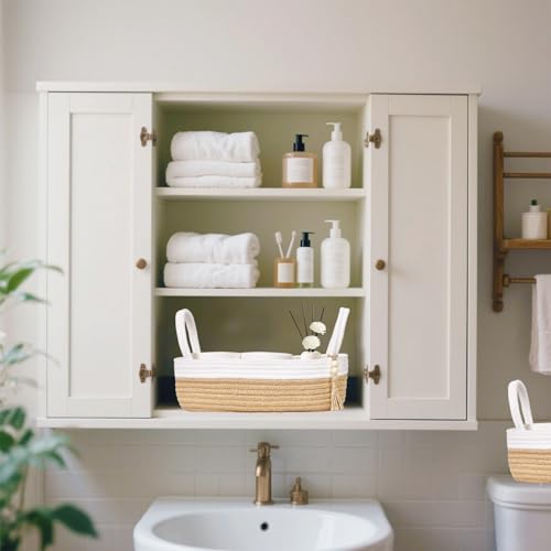 Small Storage Basket for Toilet Tank Top (White & Jute / L(13x6x4 Inch))