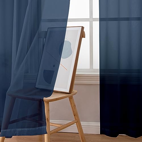 Blue Sheer Curtains 63 Inch Length 2 Panels (Navy Blue / 42"W x 63"L (Pack of 2))