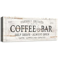 Coffee Bar Sign Decor Rustic Kitchen Canvas Sign Farmhouse Bar Hanging Wall Decor Self Serve Always Open Vintage Plaque Signs for Coffee Station Home Office 6x17 (17L" x 6W" / AI23-07-coffee bar)