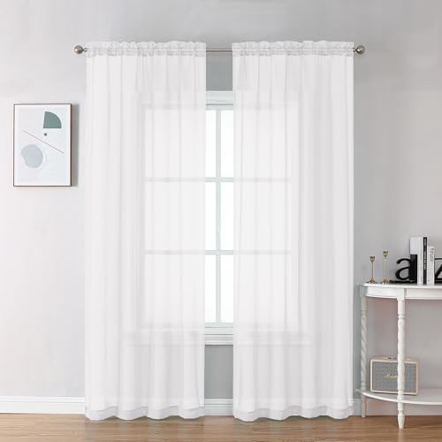 Sheer White Curtains 90 inches Long 2 Panels (White / 42"W x 90"L (Pack of 2))