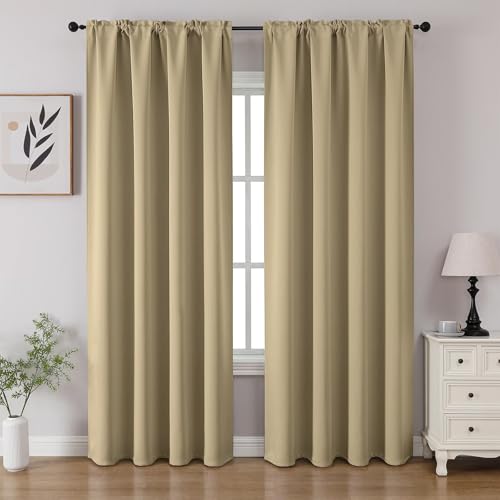 Beige Blackout Curtains 108 inch Length 2 Panels Set (Beige / 52"W x 108"L (Pack of 2))