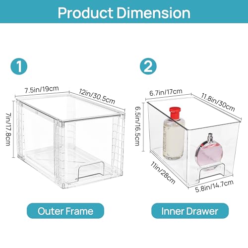 2 Pack Large Stackable Storage Drawers (Clear( 2 Pack))