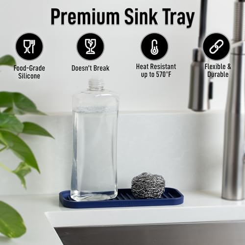 9x3.5) Silicone Sponge Holder for Kitchen Sink - Flexible Multipurpose Soap Tray - Sink Organizer for Kitchen, Bathroom, Makeup, Trinkets & More (Dark Blue) (Dark Blue (Medium) / Medium (9x3.5))